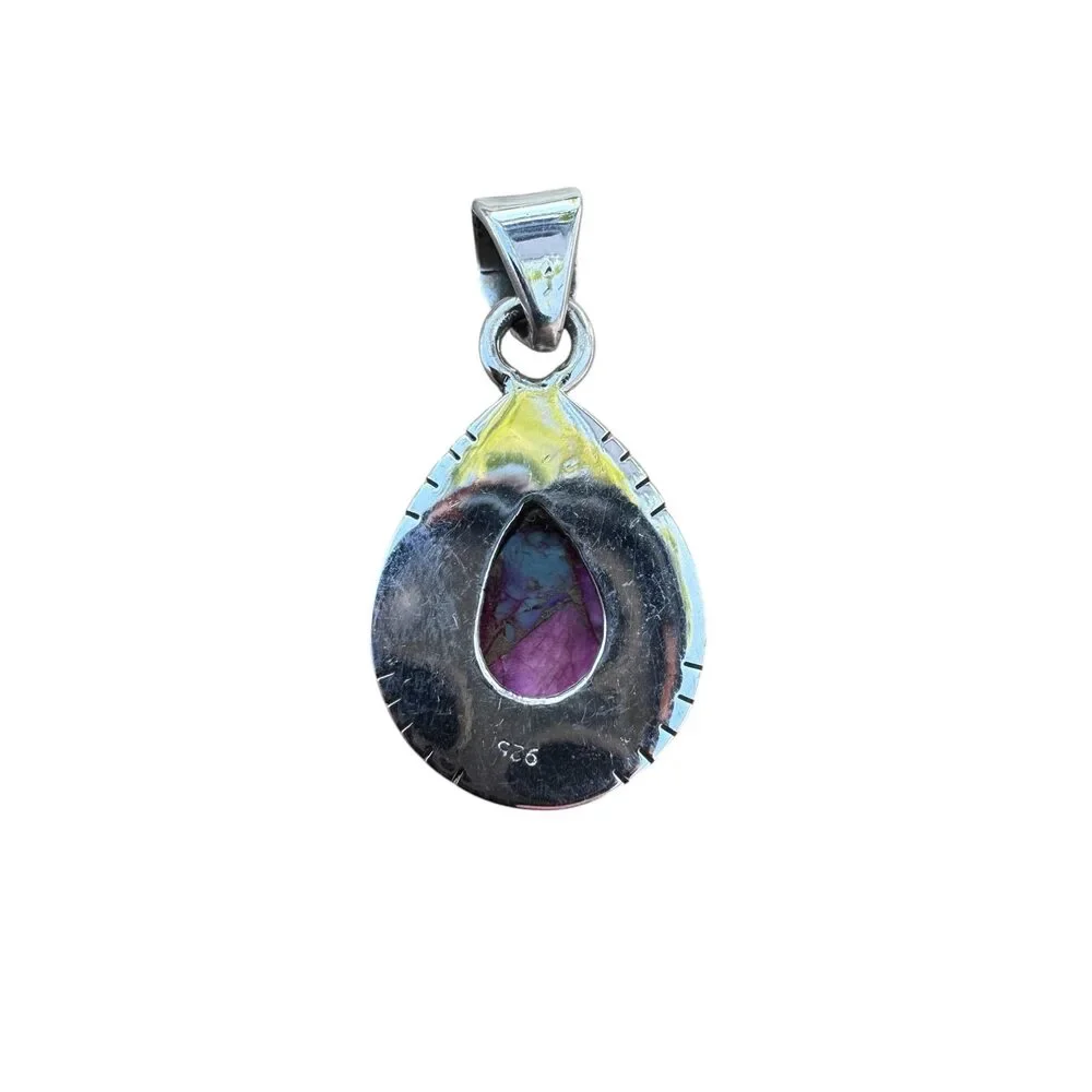 Kingman Pink Dahlia Turquoise Solid 925 Sterling Silver Pendant - Picture 4 of 5